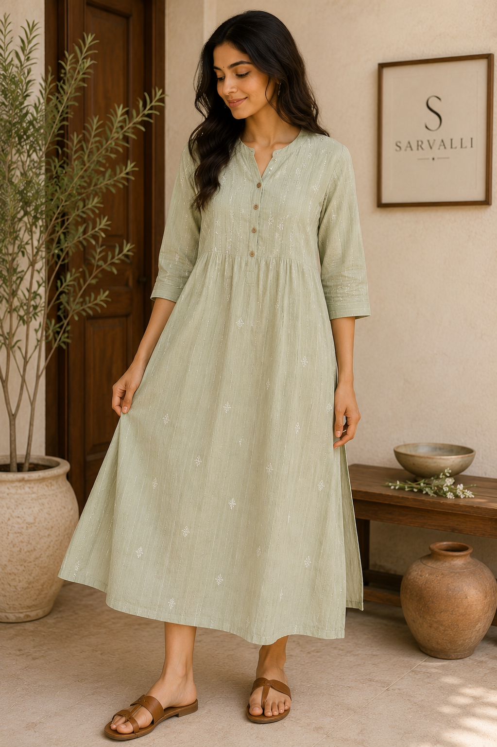 Sage Bloom Cotton Dress